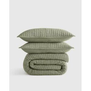 NWT Quince Willowleaf European Linen Cotton Stitch Quilt Set – Full/Queen